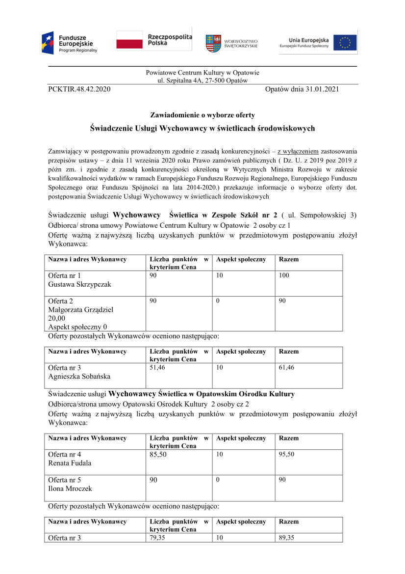 Zawiadomienie o wynikach