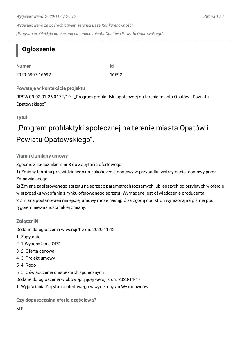 ogloszenie 16692 2 17.11.2020 z wyjaśnieniami dla Wykonawców